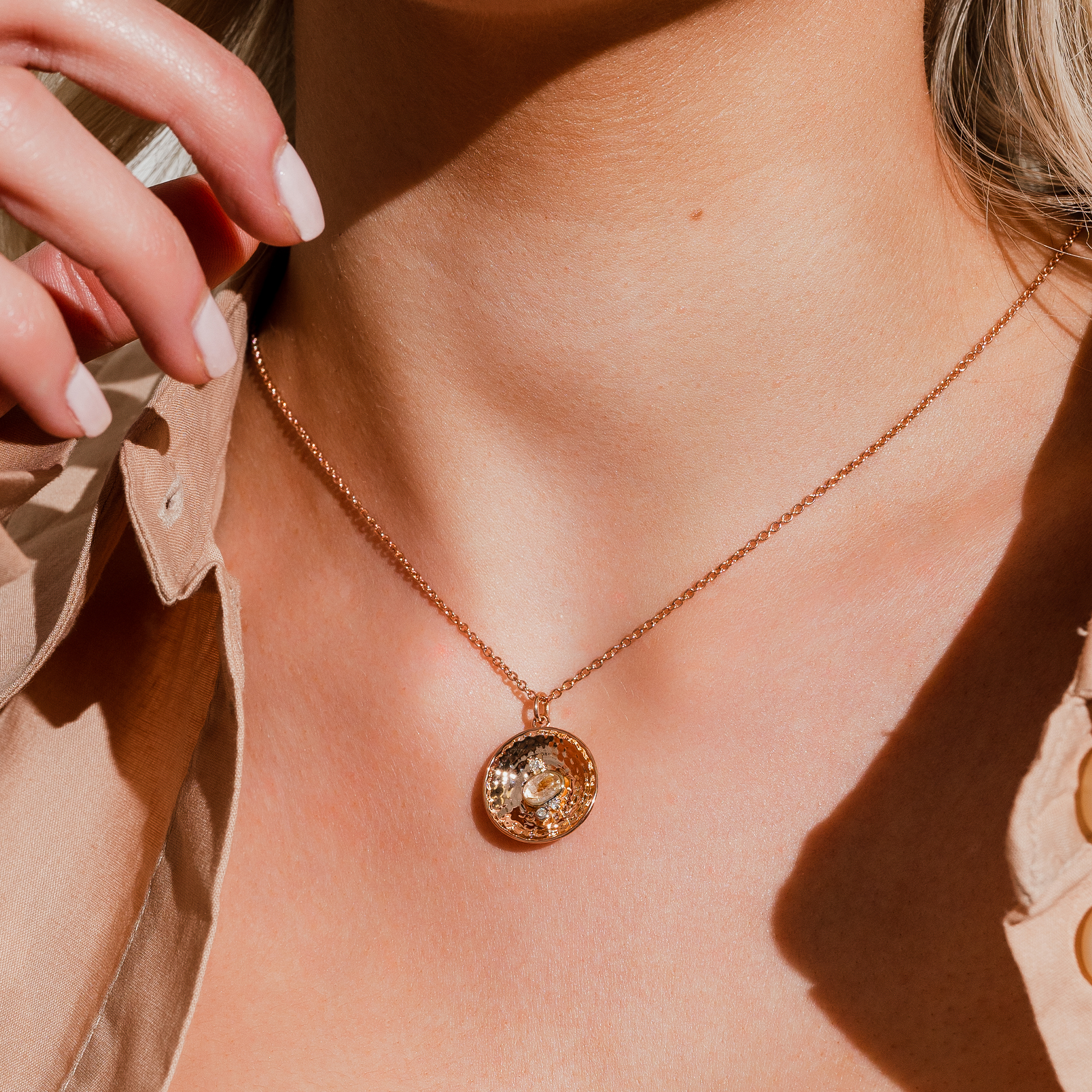 Panning for Gold Rutilated Quartz and Diamond Pendant