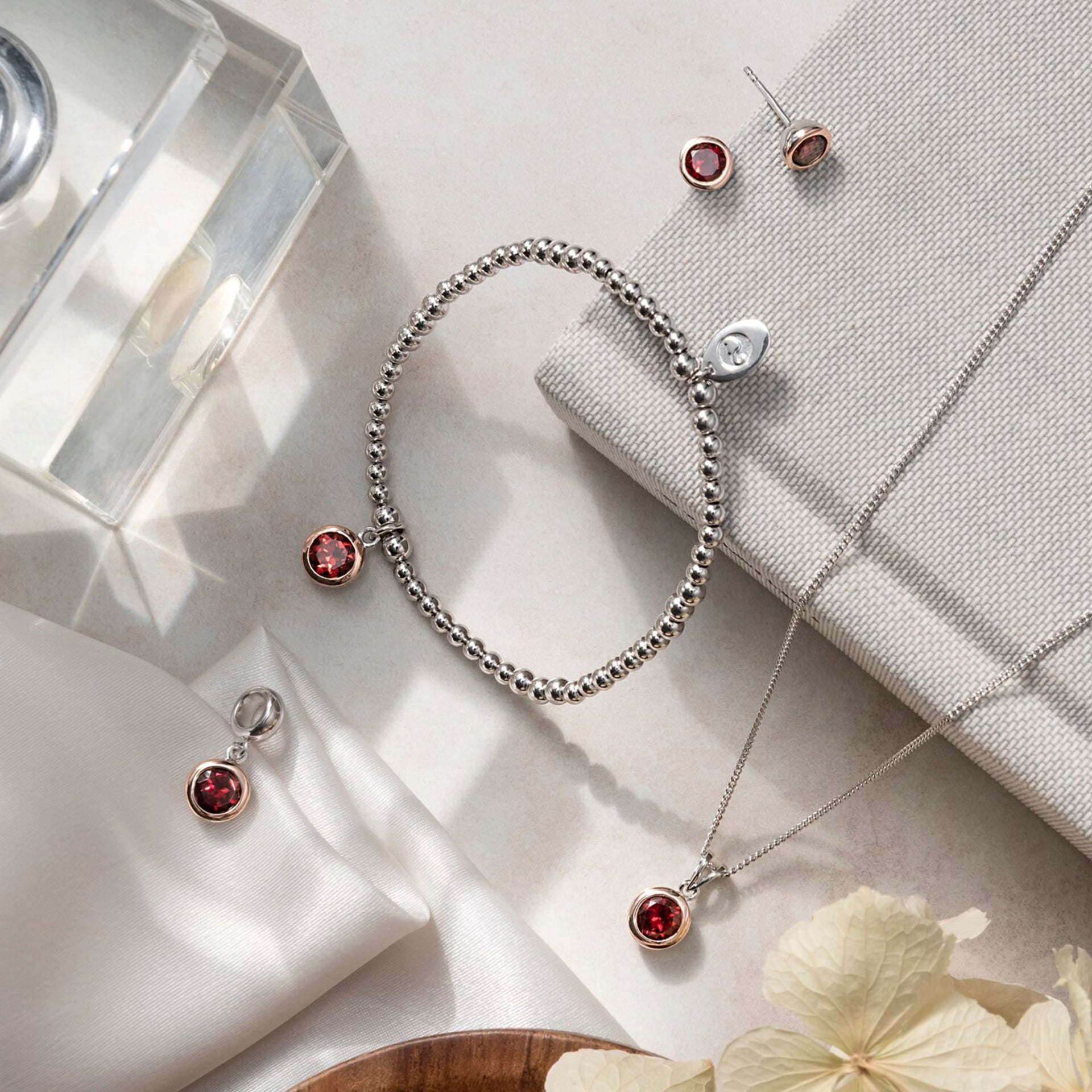 Birthstone Silver and Garnet Affinity Bracelet – January