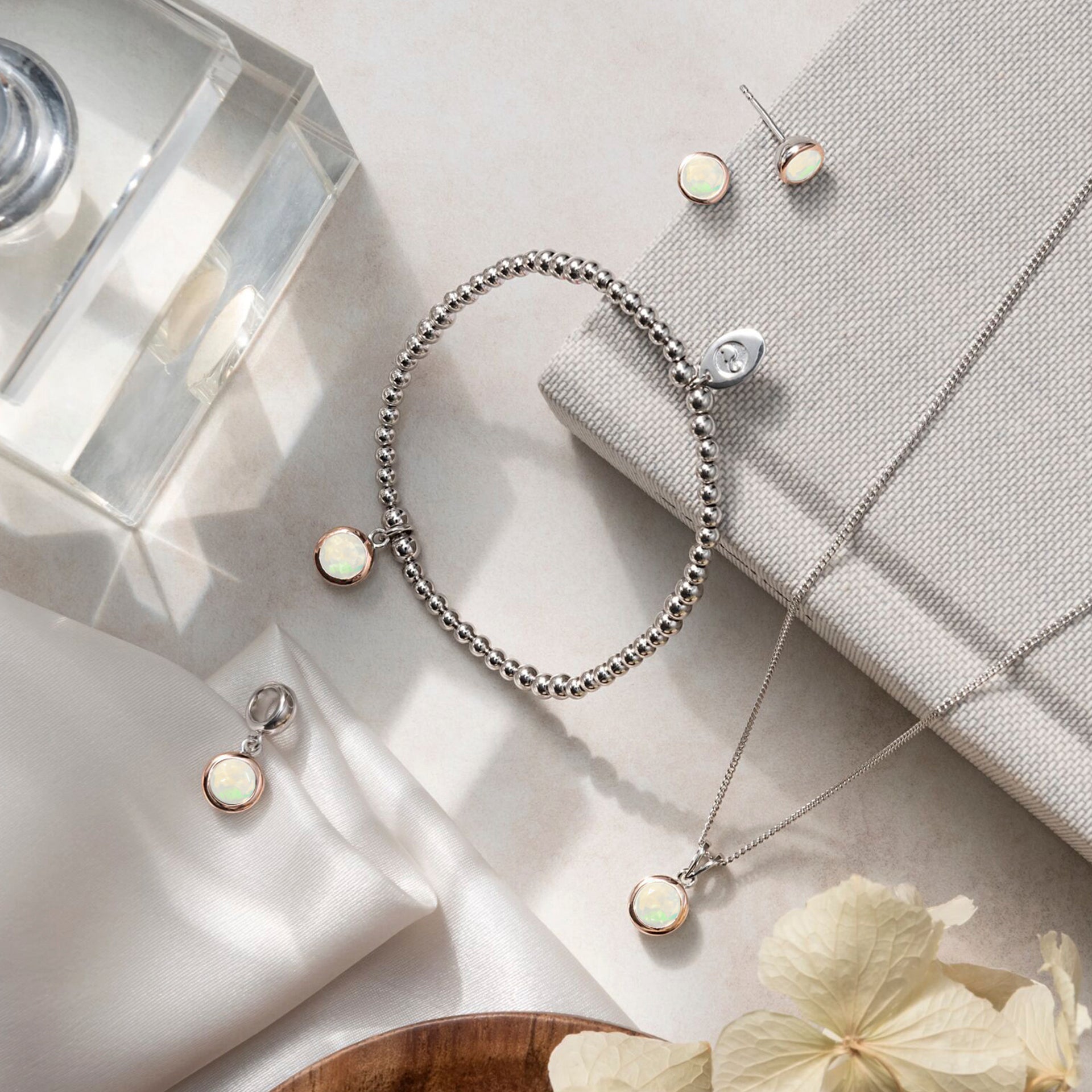 October Milestones® Birthstone Silver and Fire Opal Charm