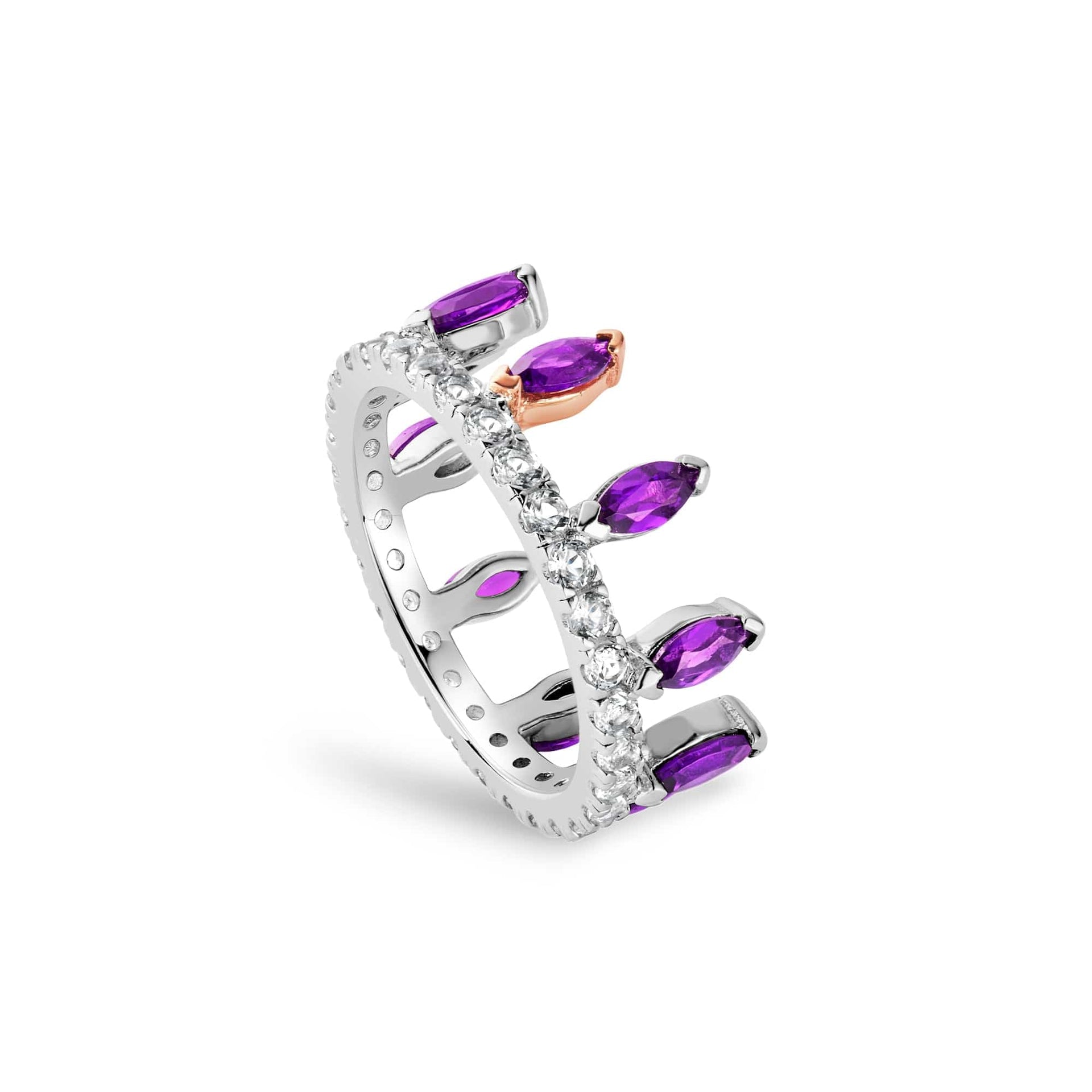 Clogau® Celebration Sterling Silver Crown Ring with Amethysts & Topaz