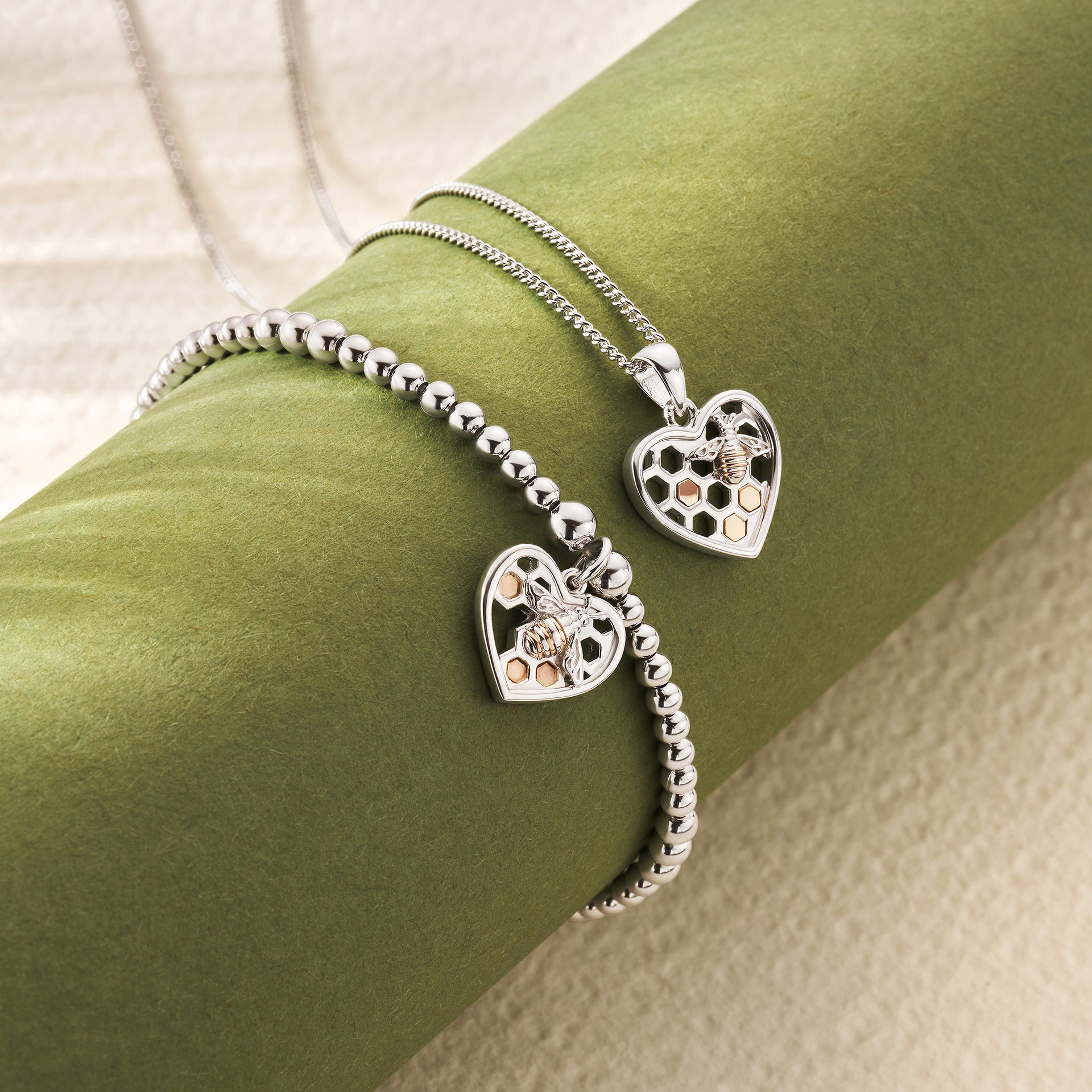 Honey Bee Honeycomb Heart Silver Affinity Bead Bracelet