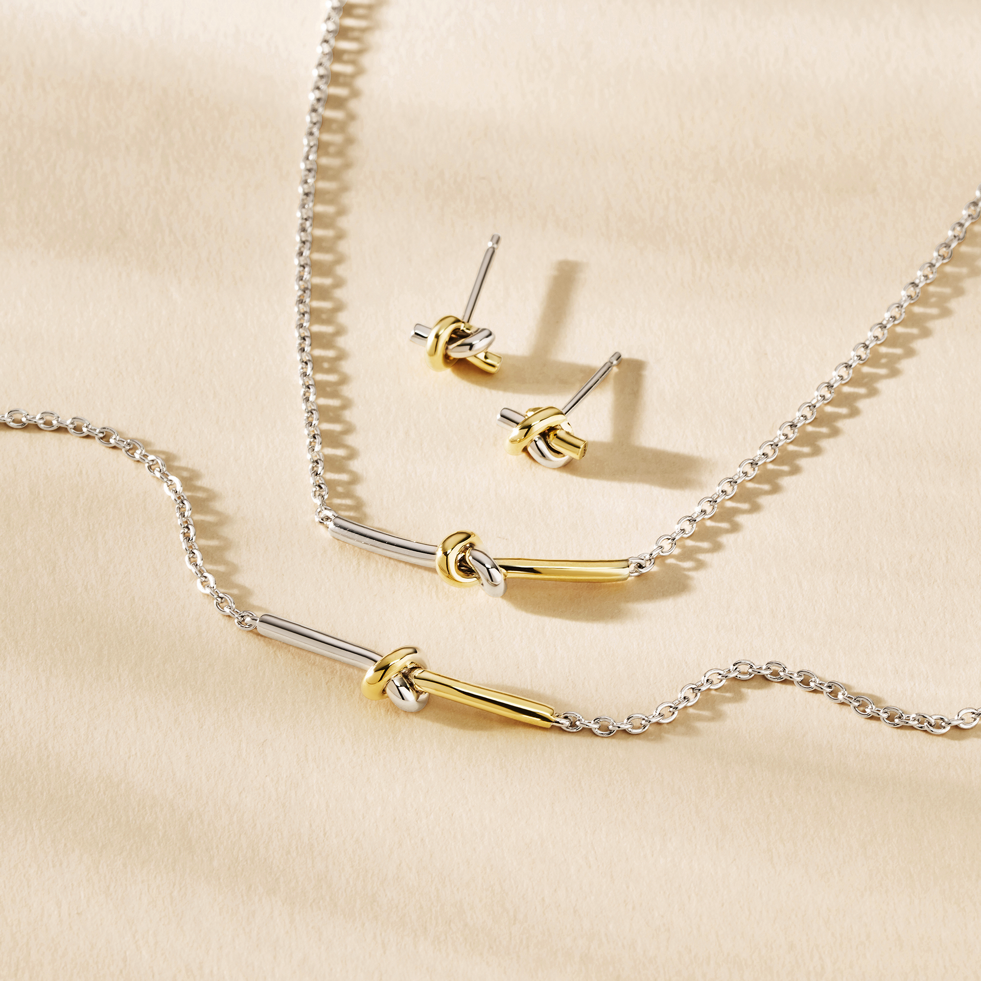 Insignia Sterling Silver and 9ct Solid Gold Knot Necklace