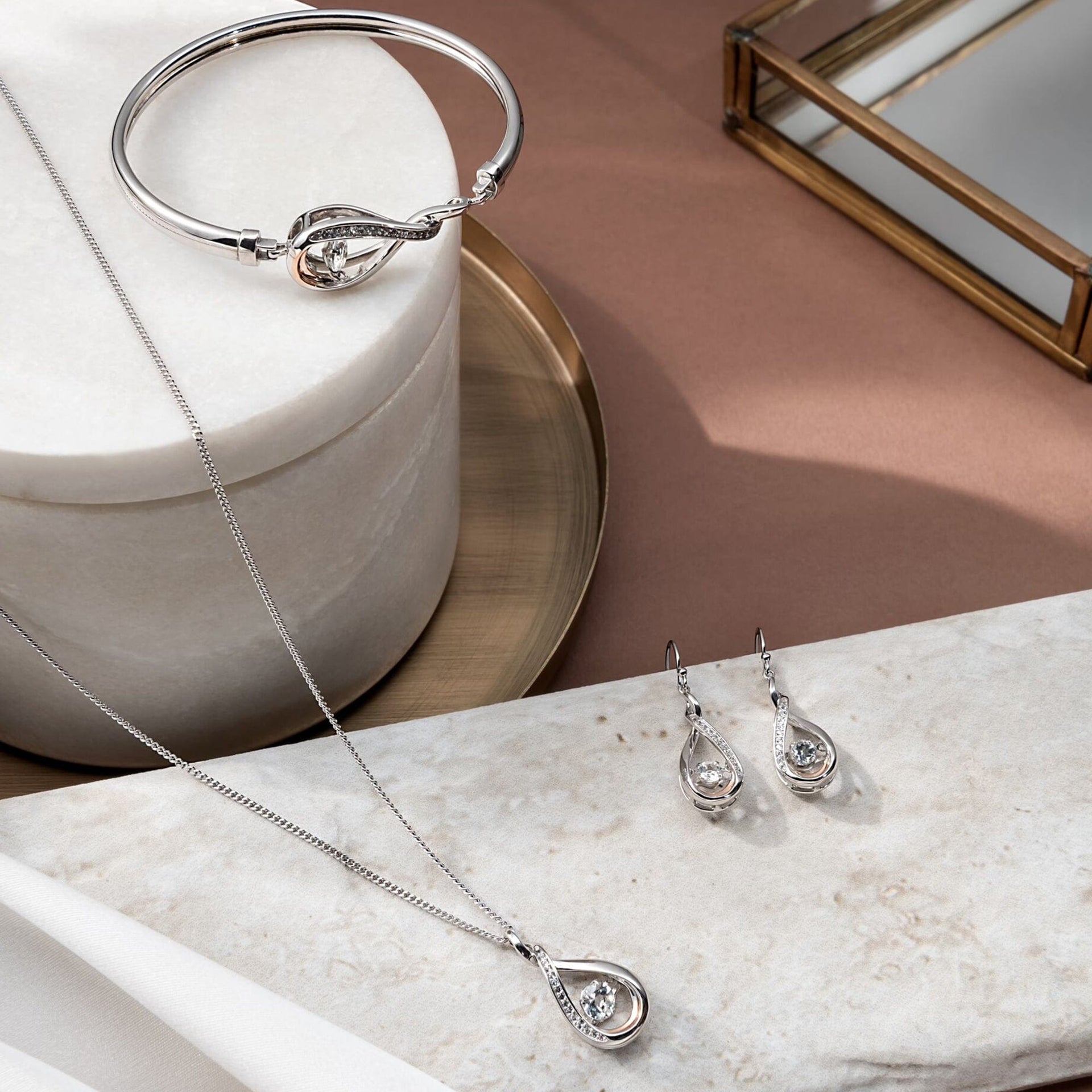 Eternity Silver Drop Earrings with Topaz