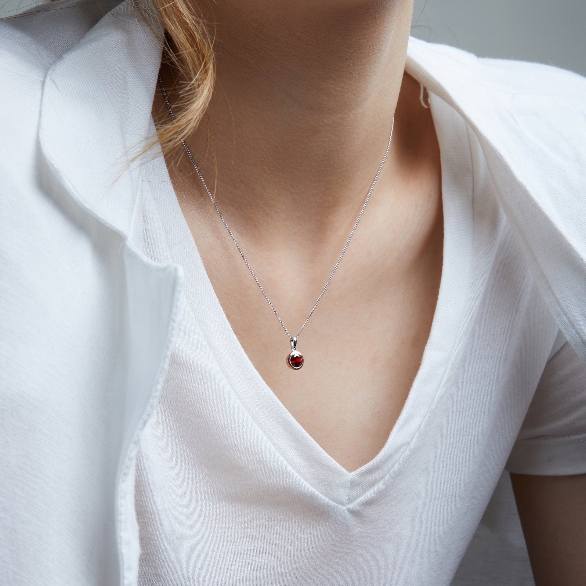 January Birthstone Silver and Red Garnet Pendant