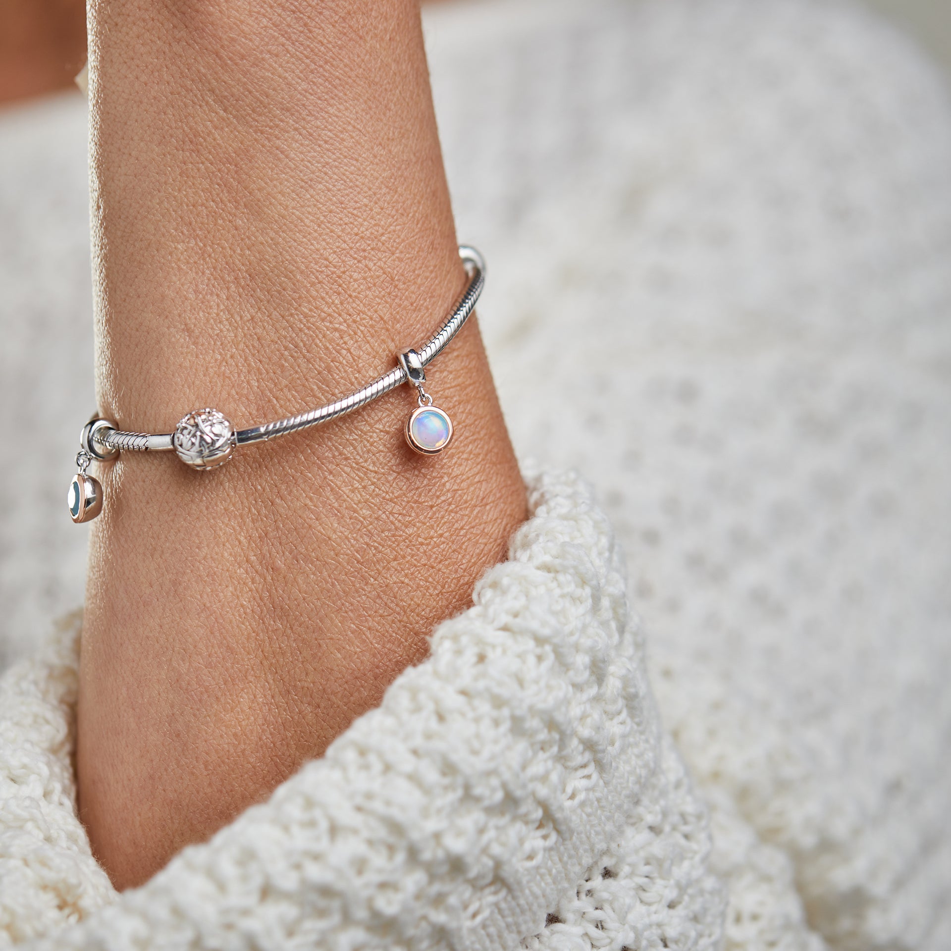 October Milestones® Birthstone Silver and Fire Opal Charm