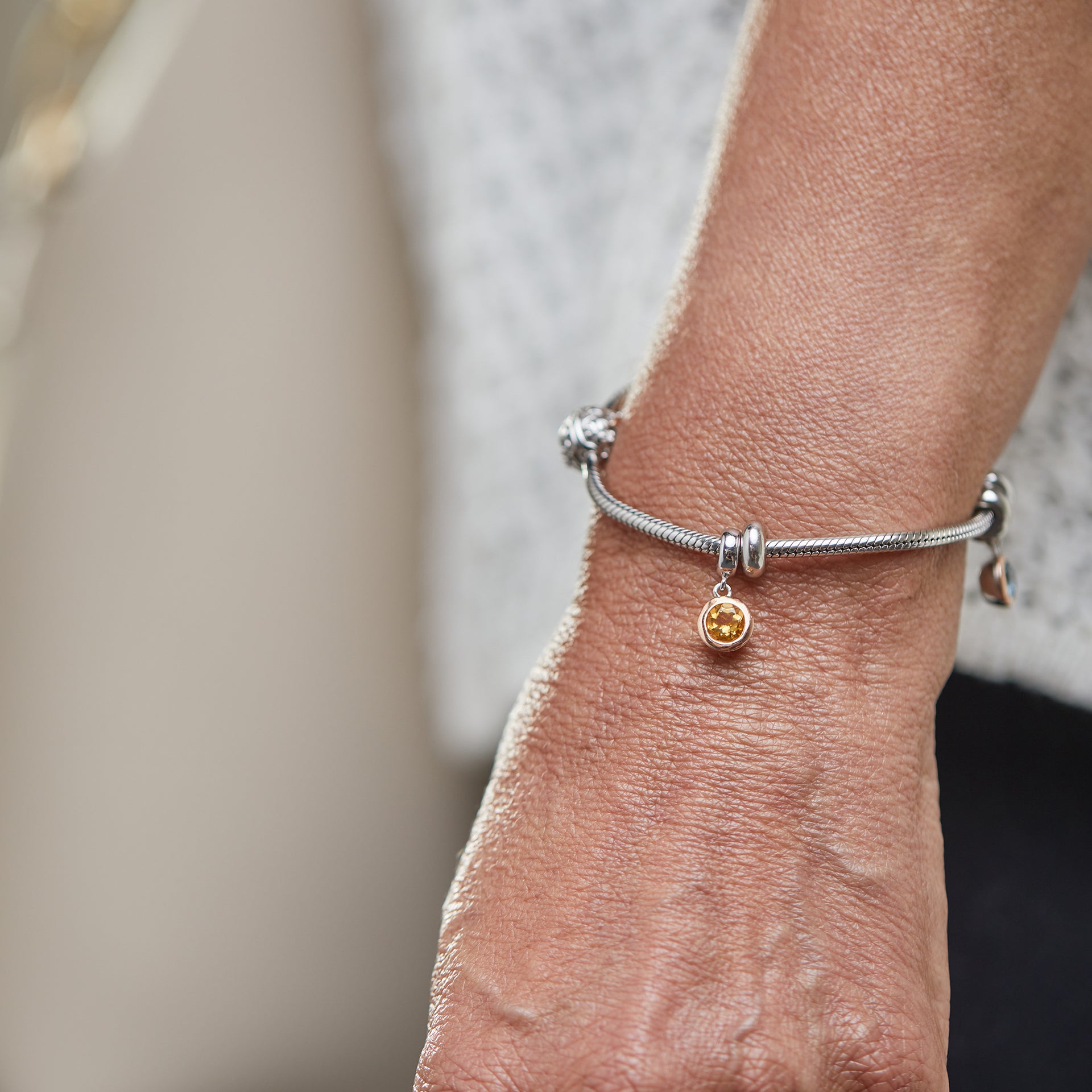 November Milestones® Birthstone Silver and Citrine Charm