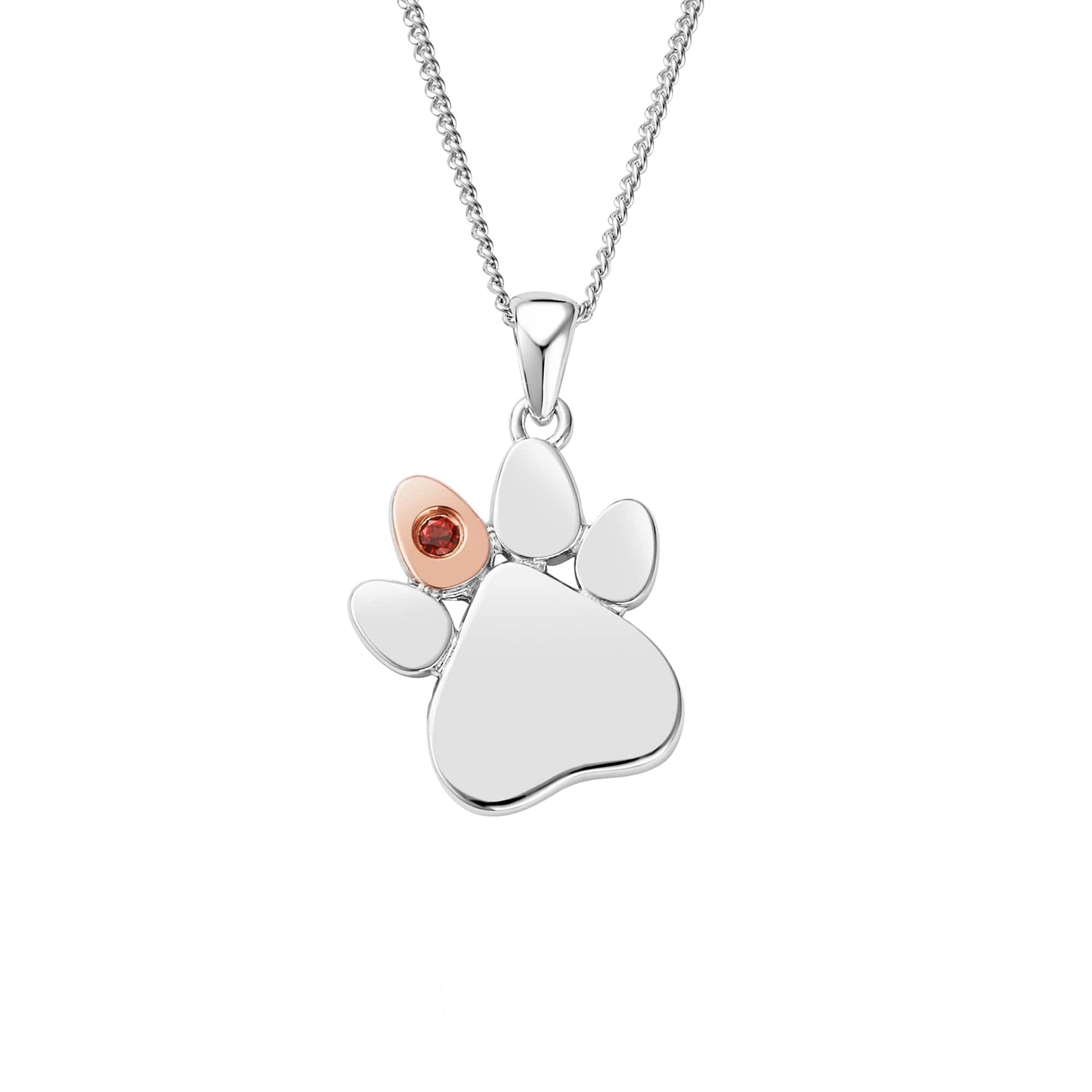 Paw Prints Sterling Silver Birthstone Pendant for January with Red Garnet