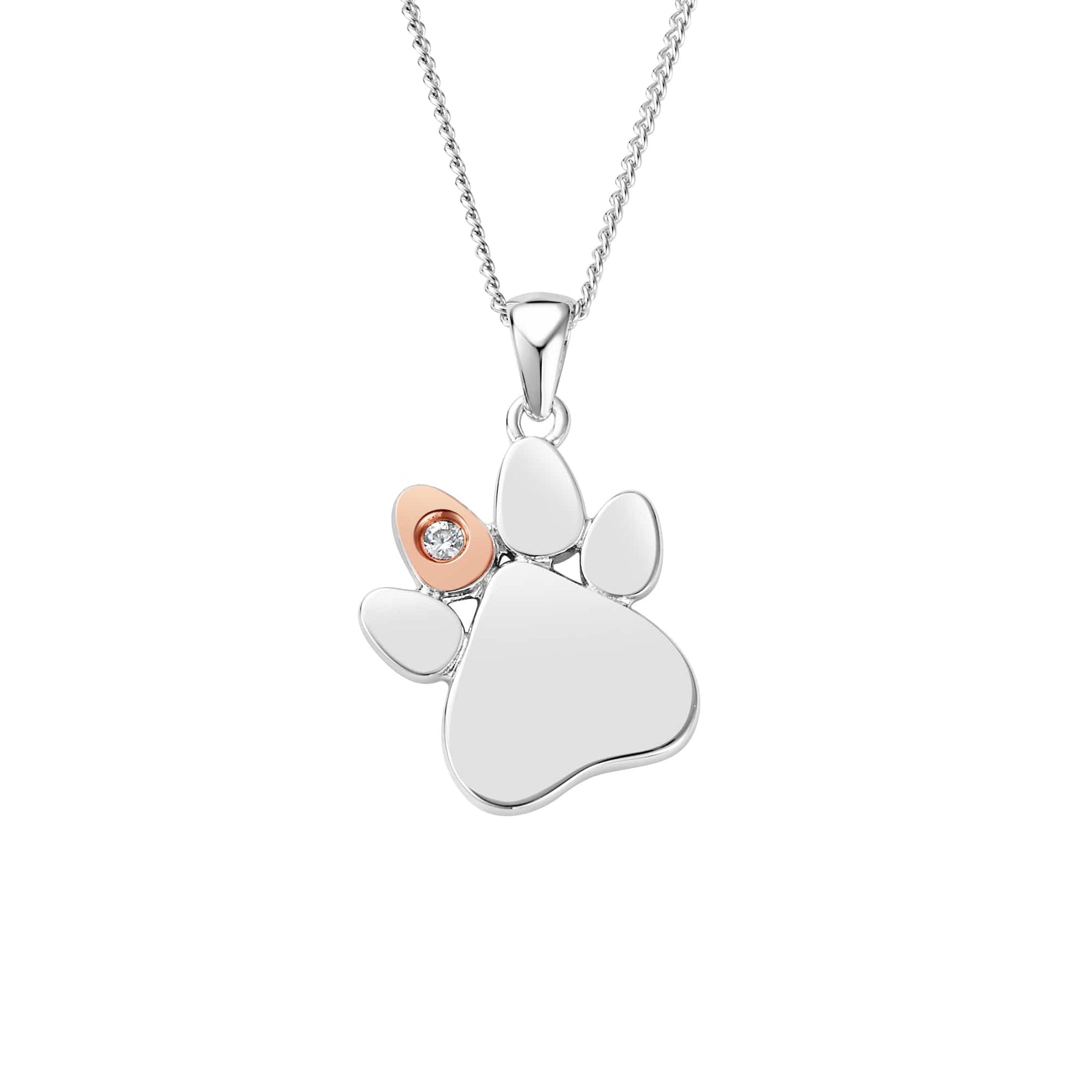 Paw Prints Sterling Silver Birthstone Pendant for April with Zircon