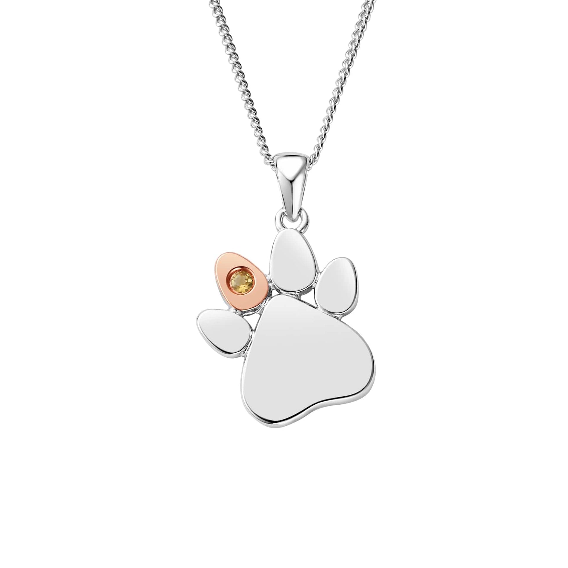Paw Prints Sterling Silver Birthstone Pendant for November with Citrine