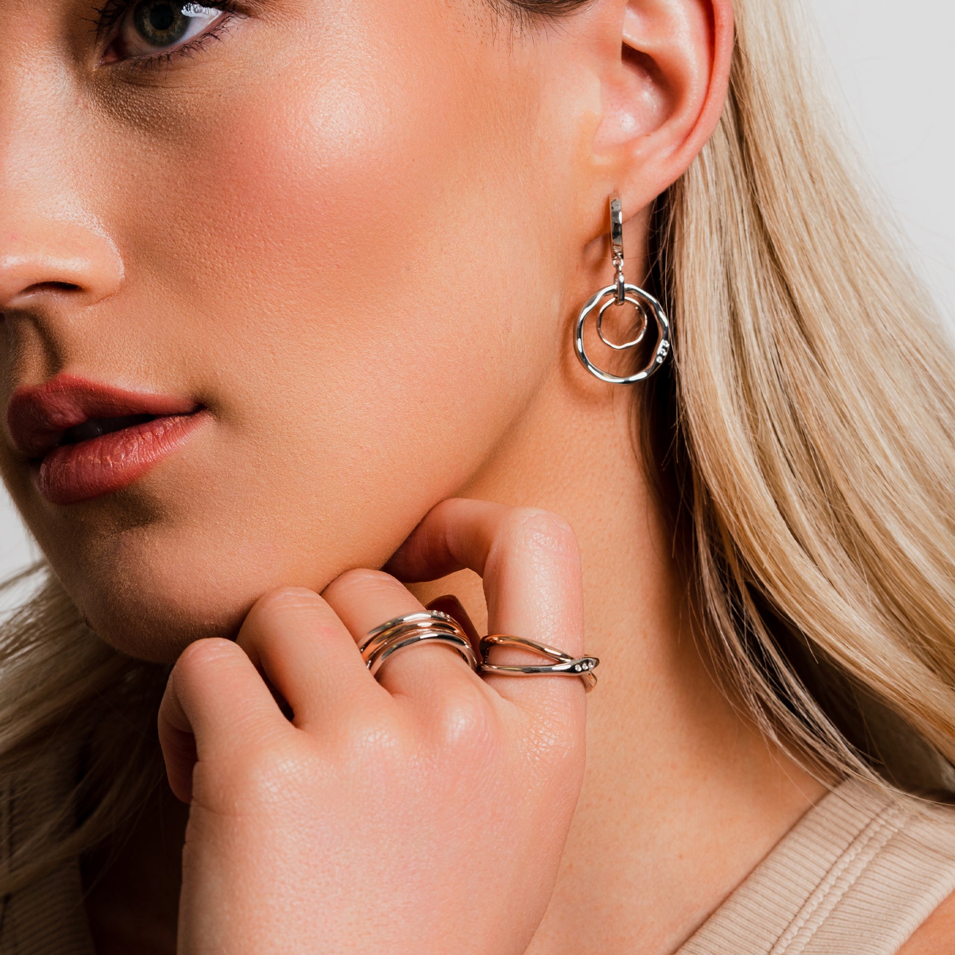 Ripples Silver Double-Hoop Creole Earrings