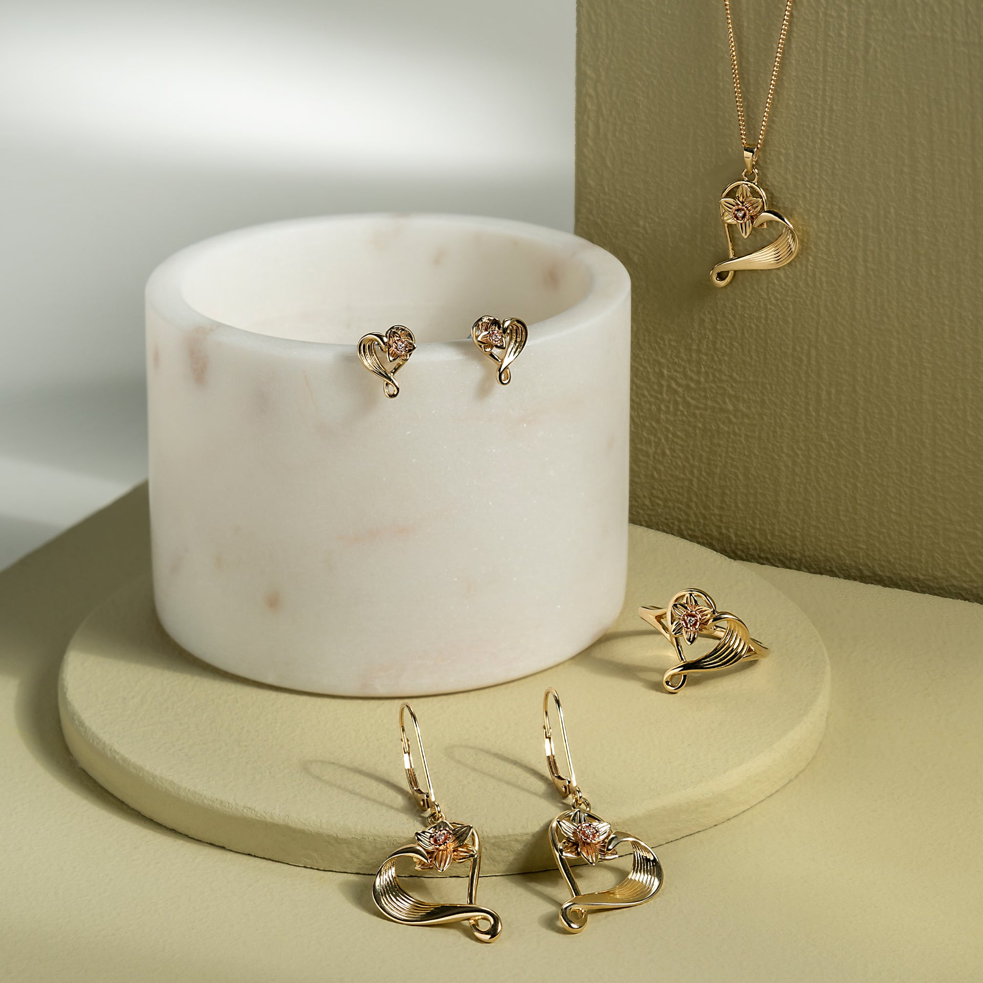 St Davids Daffodil Heart Diamond Drop Earrings