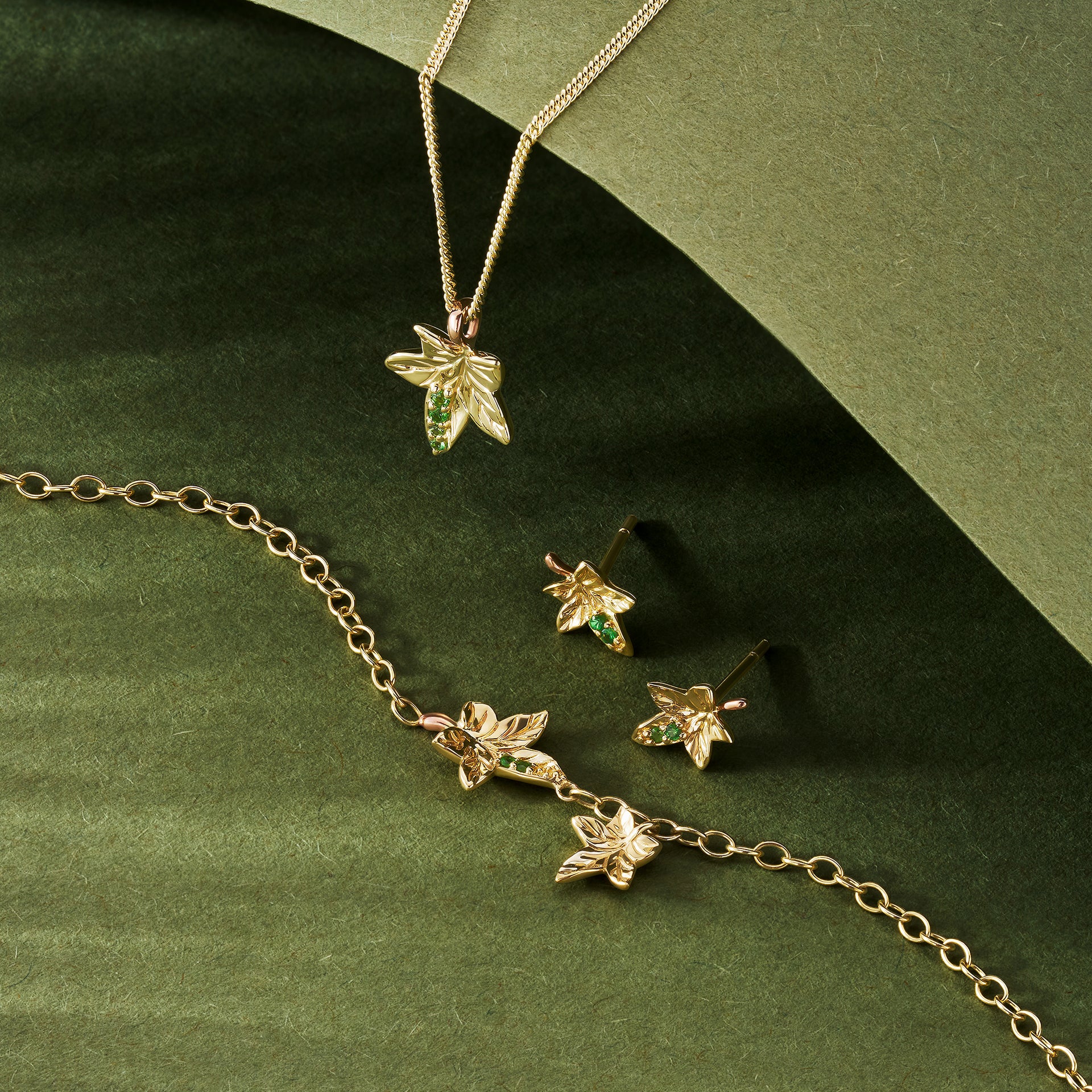 Ivy Leaf Gold Stud Earrings