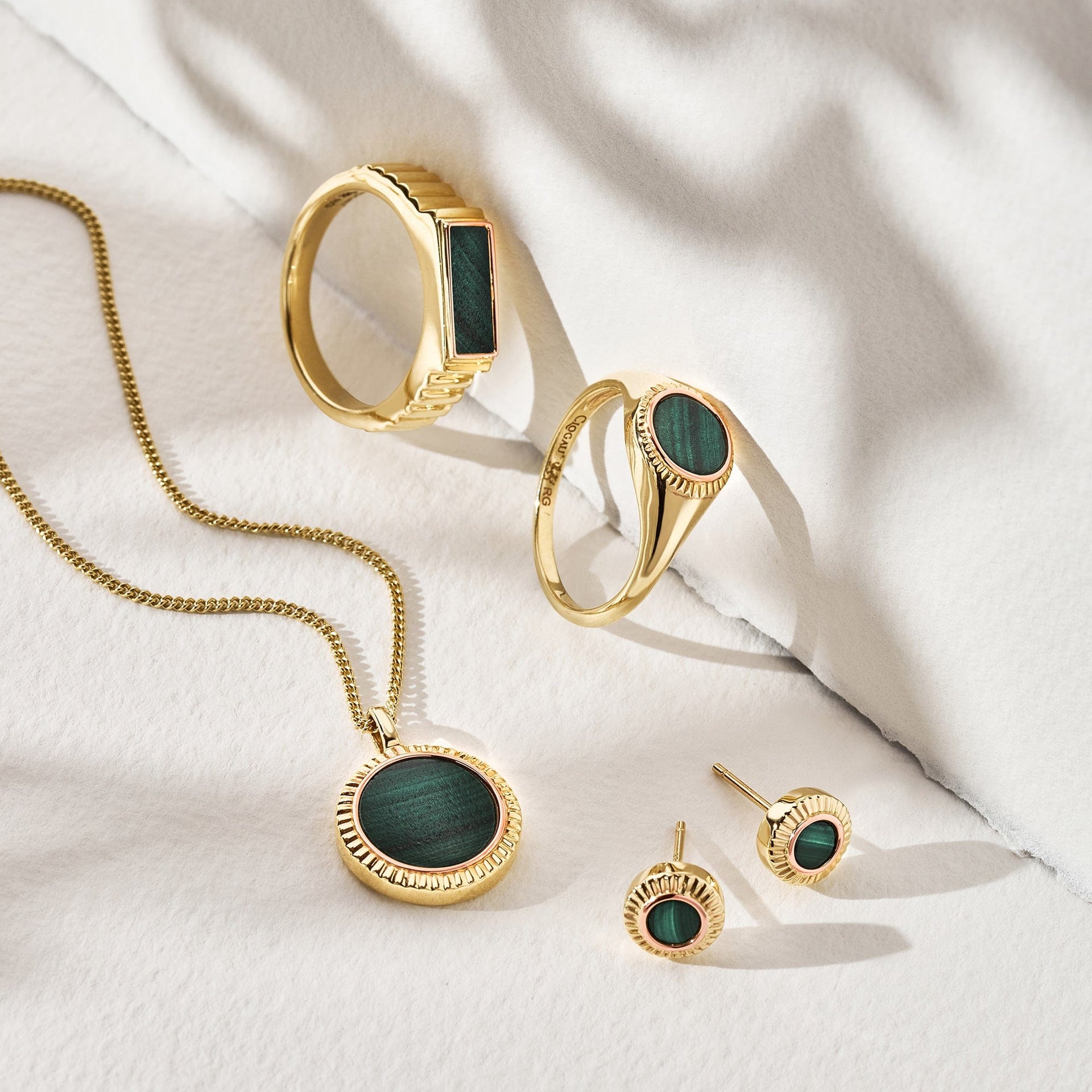 Reflections of Padarn Gold and Malachite Pendant
