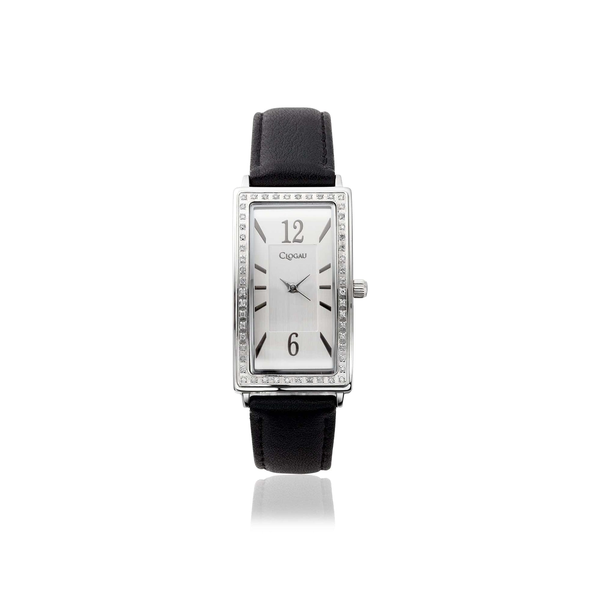 Alwen Diamond Watch with Black Leather Strap