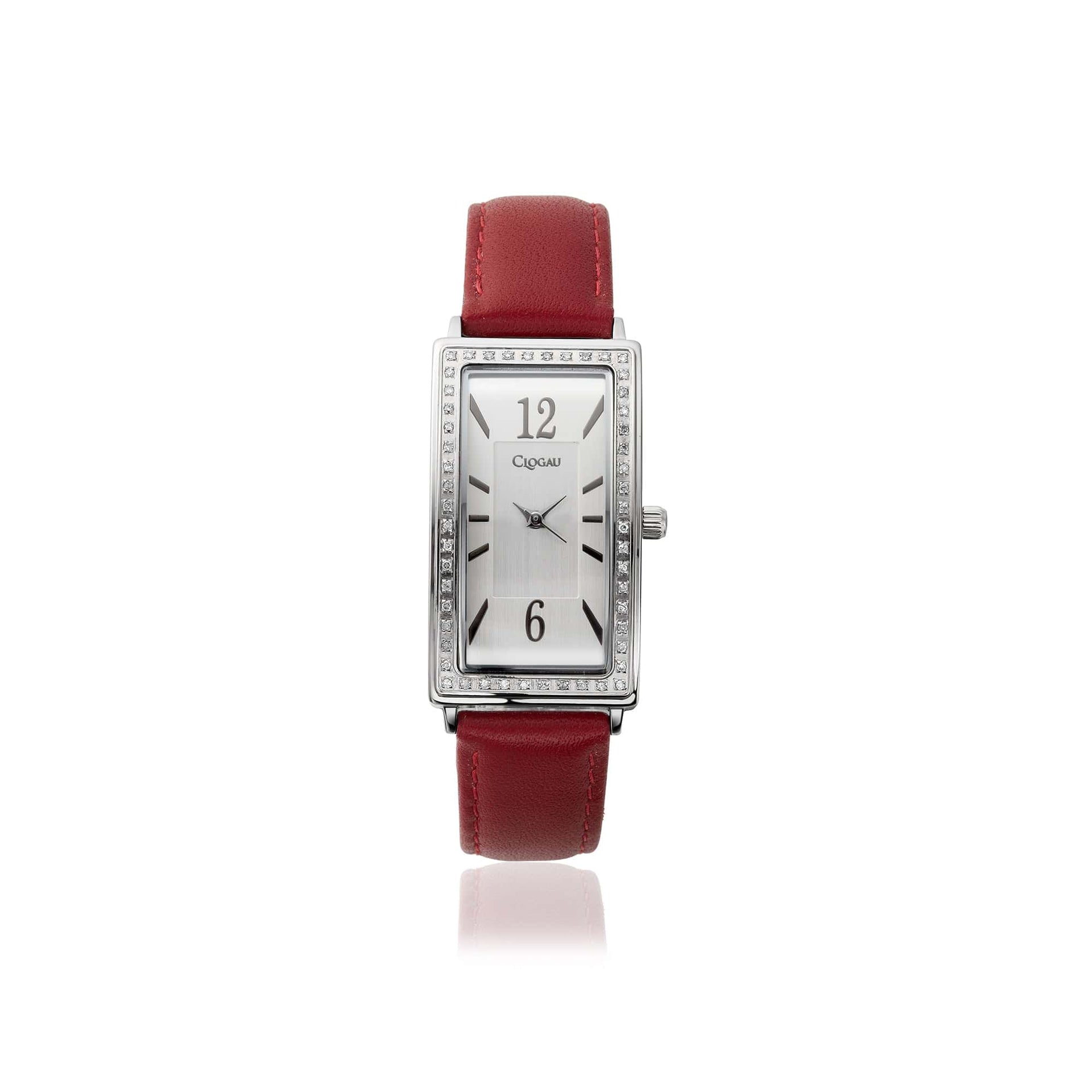 Alwen Diamond Watch with Red Leather Strap