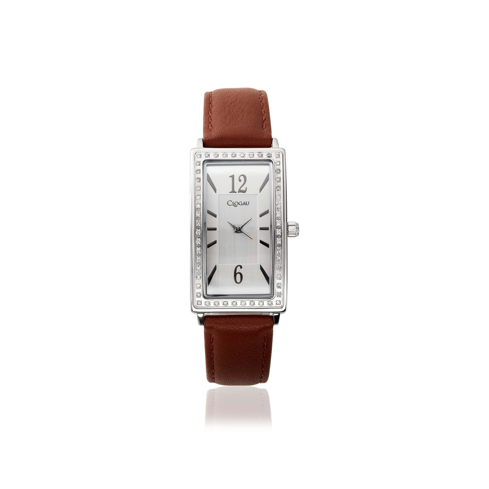 Alwen Diamond Watch with Brown Leather Strap