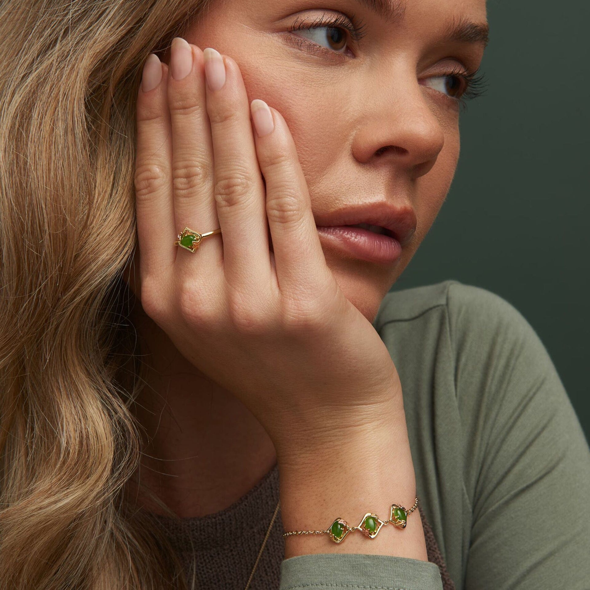 Ivy Leaf Gold and Green Jasper Ring