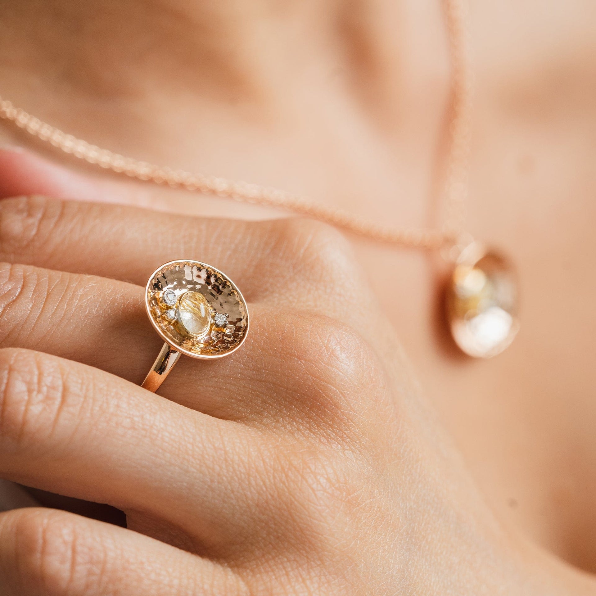 Panning for Gold Rutilated Quartz and Diamond Ring